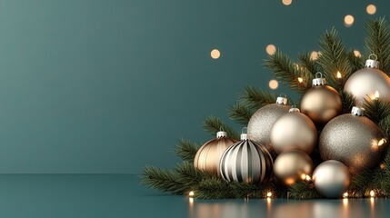 A festive arrangement showcases silver snowflakes, ornaments, and pinecones against a vibrant blue backdrop, creating a perfect setting for holiday greetings and seasonal decor