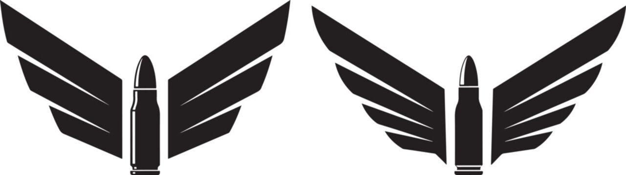 Two stylized winged bullet emblem designs silhouette