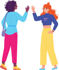 Women greeting. Friendly hand gesture. Social communication