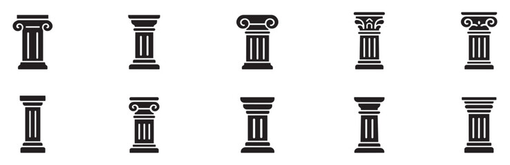 Fototapeta na wymiar Black column icons. Ancient columns vector icon set. Vector black column icons set on white background. Vector Illustration. EPS 10