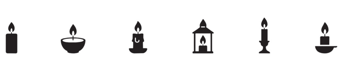 Candle silhouettes icon. Candle silhouettes with flames.