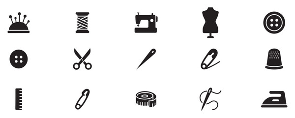 Sewing icons collection. icon set of sewing and tailoring training: needle, thread spool, scissors, other. Vector Illustration. EPS 10 © Jeremy_Show