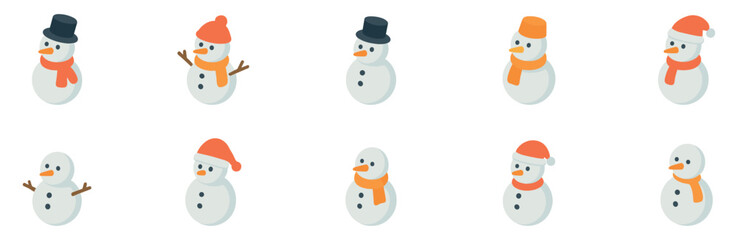 Snowman vector icon set. Christmas icons on white background. Vector Illustration. EPS 10