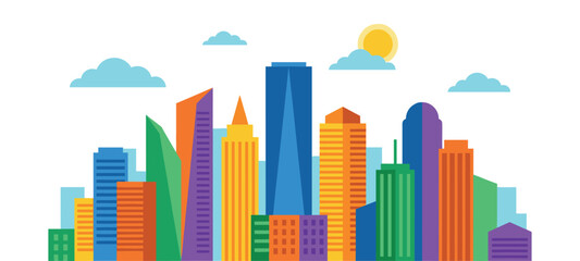 City icon. Panorama city background. Skyline urban border collection. Modern city skyline. Vector Illustration.