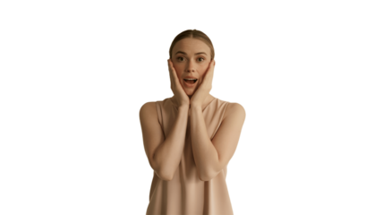 A surprised young woman is expressing awe.