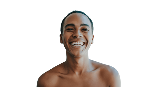 A portrait of a cheerful, smiling person.