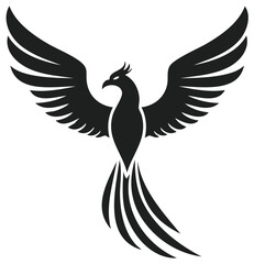 Fototapeta premium Majestic Phoenix Bird Silhouette with Spread Wings Vector Graphic Icon
