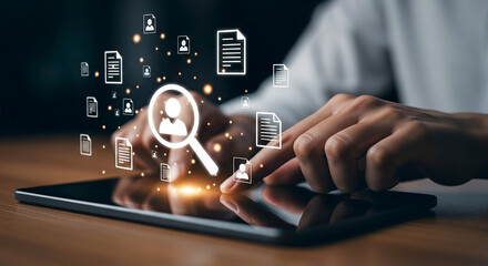 Talent acquisition recruitment on a tablet Hiring process Job searching Online career fair Find the ideal candidate HR