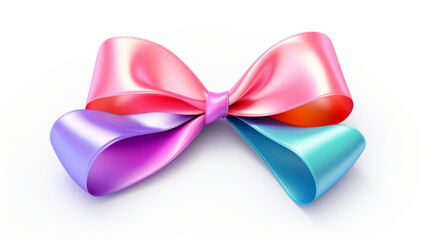 Holographic multicolor ribbon bow in 3D isolated on a bright background for modern vibrant designs