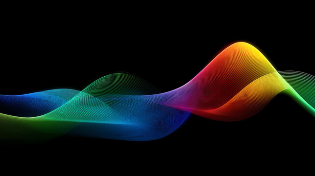 Vibrant Rainbow Waves of Light Flowing Against a Black Backdrop