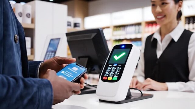 Customer contactless payment mobile device retail store checkout