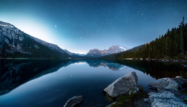 serene mountain lake at night