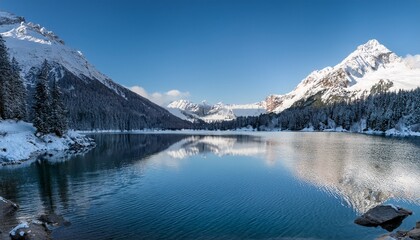 snowy mountain lake scenery