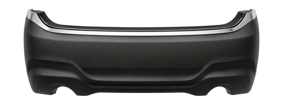 Textured rear bumper featuring a chrome trim along the upper edge.