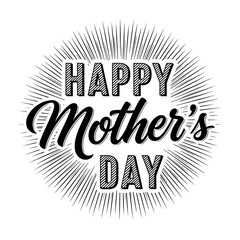 Happy mother's day text with radiating lines, vintage style design.
