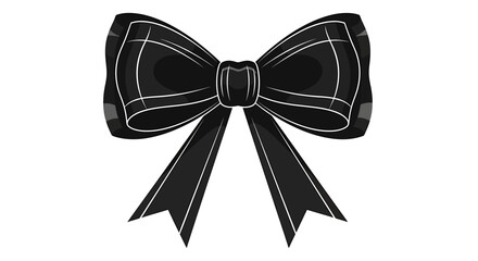 Black ribbon bow with white outlines, perfect for gift or decor
