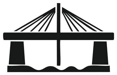 Obraz premium Simple Cable-stayed Bridge Icon, Suspension Bridge Vector Graphic, Modern Transportation Construction Silhouette over Water