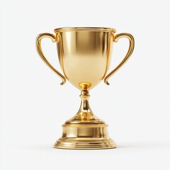 Golden trophy with two handles on white background