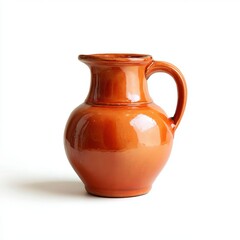 Orange ceramic water jug with handle on white background