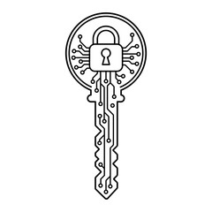 Cybersecurity Key Lock Circuit Graphic Illustration