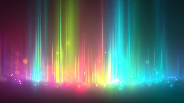 Magical rainbow light beams with glowing particles and ethereal shimmer