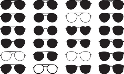 An array of varied eyewear shapes, including aviator and heart silhouettes, creates a unique pattern