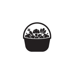 Vegetable basket silhouette container with vegetable shapes icon