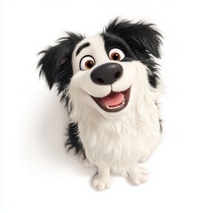 Animated Border Collie Dog Smiling White Background