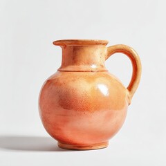 Orange ceramic jug with handle on white background
