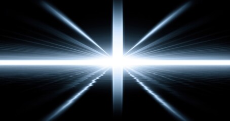 luminescent horizon scene, brilliant cross light beams over reflective ground with starburst effects