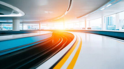 Modern architectural design featuring an advanced eco tech system with a vibrant glowing fluid or energy current for purification