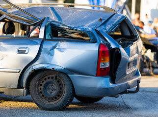 Damaged car after accident wrecked car
