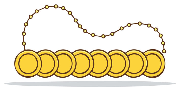 Gold coins and chain illustration, a concept of wealth, treasure, and finance