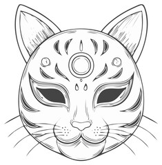 Graphic Image of a Kitsune Mask: Traditional Japanese Fox Mask with Intricate Details