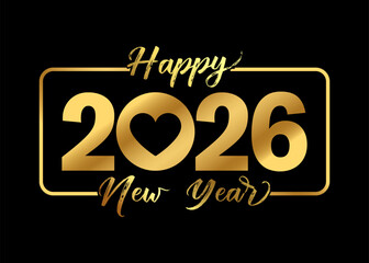 Happy new year 2026 banner black and golden vector luxury text 2026 happy new year.