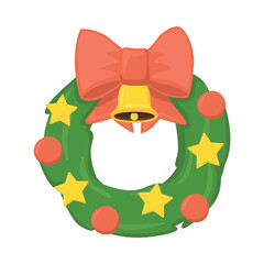 Festive Christmas Wreath Emoji Vector Icon Holiday Decor. 
