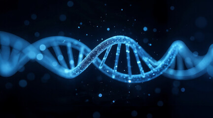 Glowing holographic DNA helix on dark background