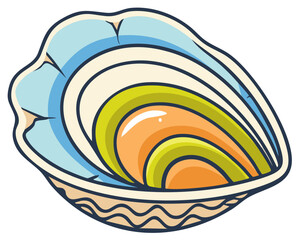 Fototapeta premium Vibrant vector illustration of an open oyster shell with pearl detail
