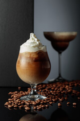 Cream and coffee cocktail with ice.
