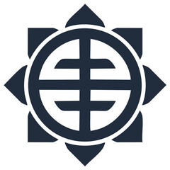 Floral Round Emblem With Curved Design In Center Ornamental Symbol