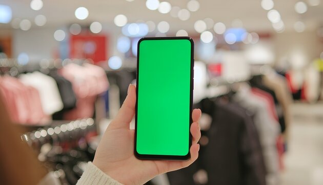 smartphone green screen clothing store mockup hand holding