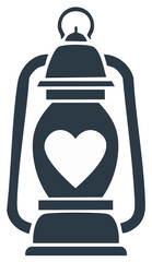 Obraz premium Classic lantern icon silhouette featuring a prominent heart symbol for love and warmth