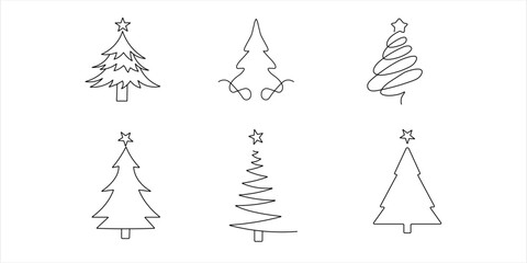 Collection of Line Art Christmas Trees for Holiday Designs