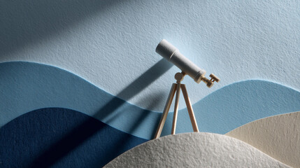 Telescope on tripod against textured waves in soft color palette for Newton Day  