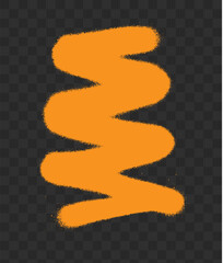 Orange spray paint splatter with drips on transparent checkered background.