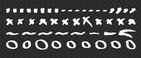 Set of white grunge paint brush strokes on transparent background.