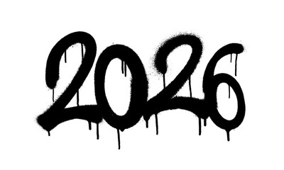 2026 spray-painted graffiti style numbers on white background.