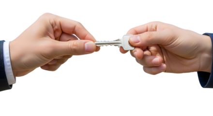 Two Hands Exchanging Key On Isolated Transparent Background Stock Photography Still