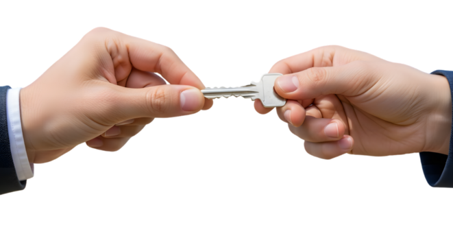 Two Hands Exchanging Key On Isolated Transparent Background Stock Photography Still