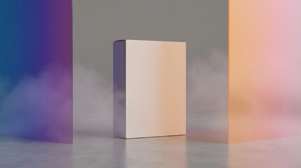 Product Box Between Translucent Gradient Panels with Atmospheric Fog